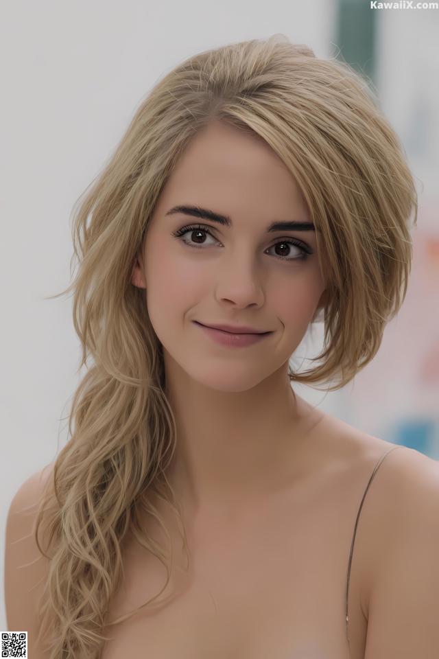 A woman with long blonde hair is posing for a picture.